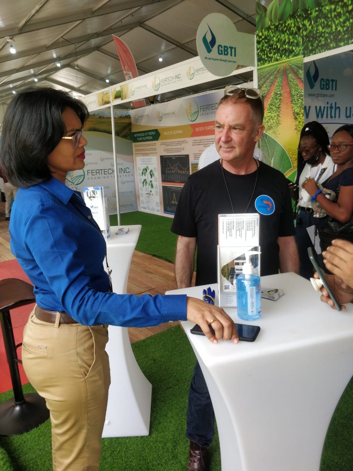 Our Head of Business Development Rawattie Mohandeo engages an investor, Simon Shaw, at the recent Agro Investment Symposium and Exhibition