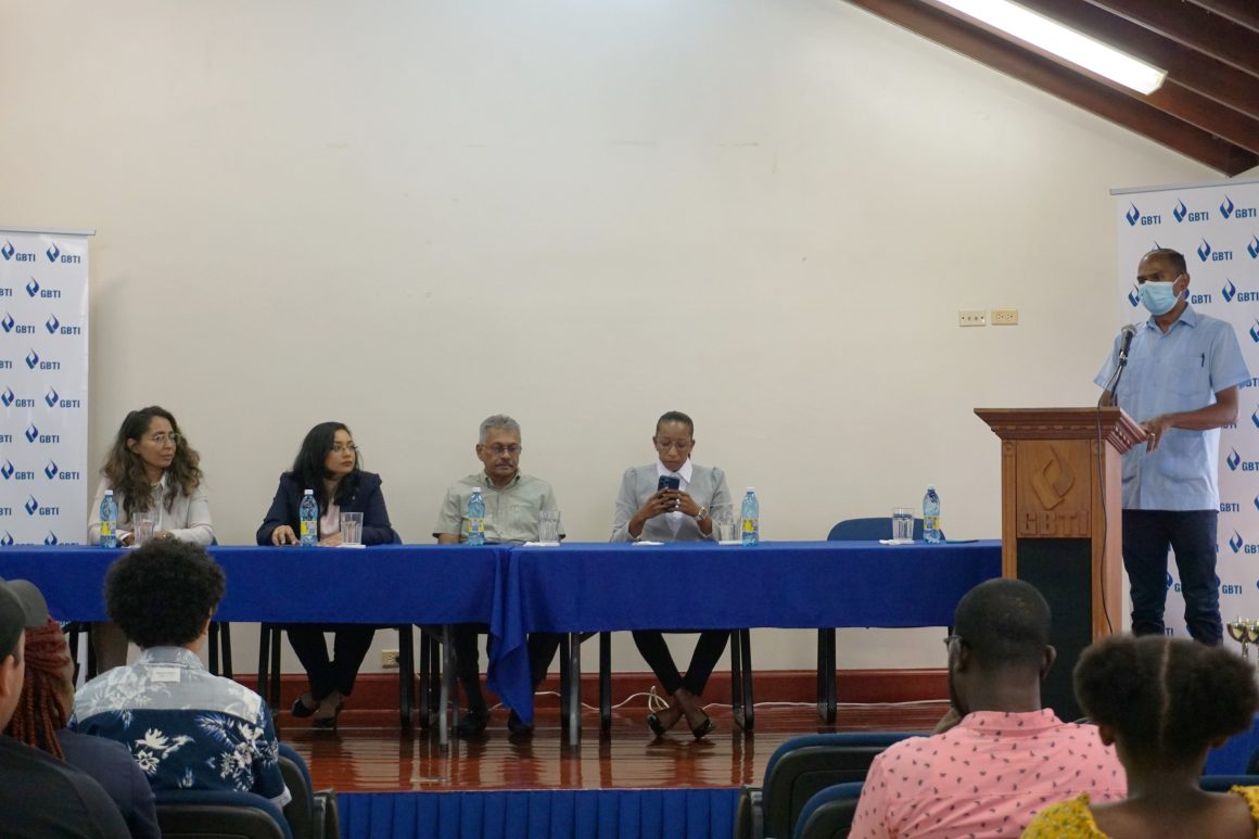 GBTI Corporate Secretary, Nadia Sagar, GBTI PR & Marketing Manager Pamela Binda, GTA Executive Ramesh Seebarran and GTA President Cristy Campbell at the presentation ceremony